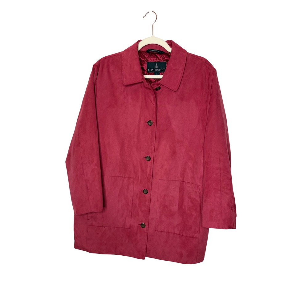 London Fog Jacket Faux Suede Pink/Dusty Raspberry Quilted Lined Car Coat XL